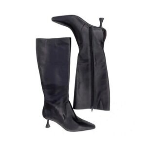 NWOB Alex Marie Sleek Black Kitten Heeled Boots Croc Leather Stripe Size 6.5